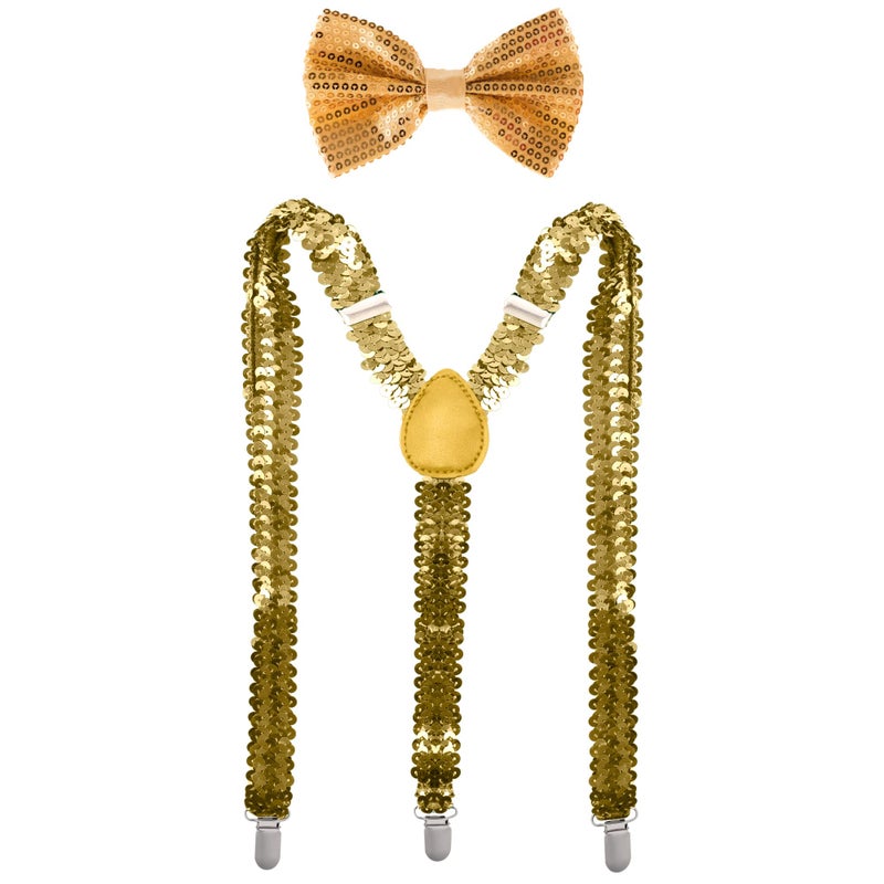 Man of Men - Premium Sequin Bow Tie & Suspenders Set (Gold) - Image 1